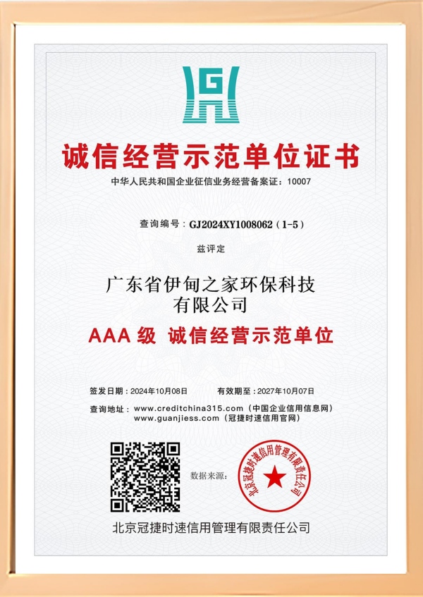 诚信经营示范单位证书